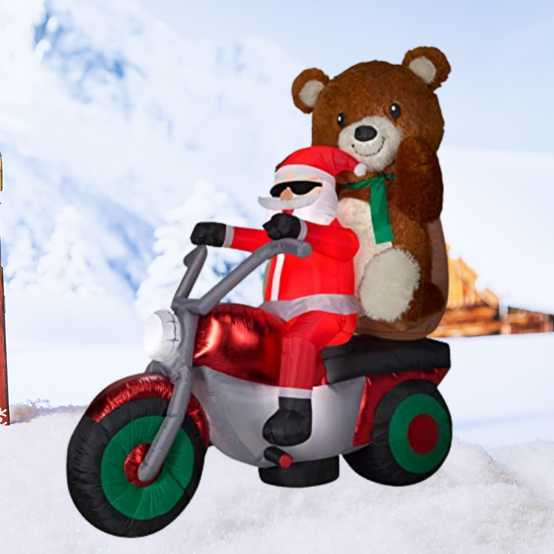 Ronis Inflatable Deluxe Cruising Santa on Bike with Plush Bear Passenger 167cm