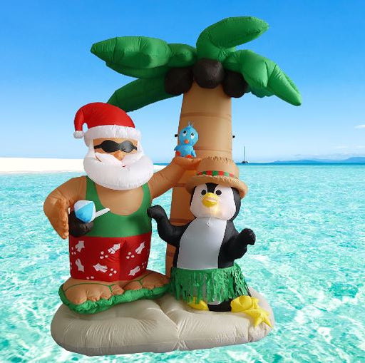 Ronis Inflatable Deluxe Tropical Island Santa with Penguin 245cm