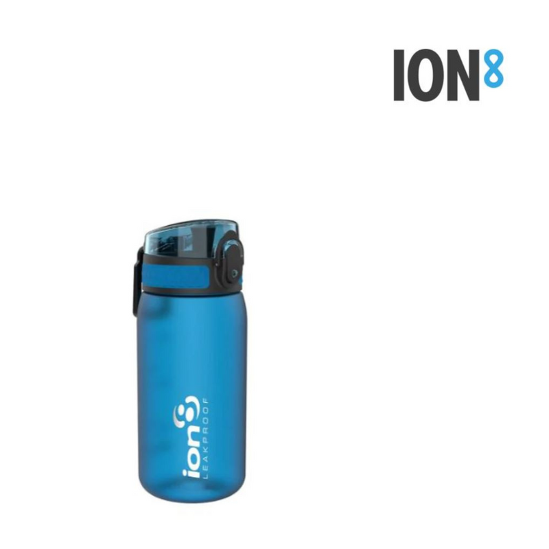 Ion8 Pod water bottle 350ml in Blue, compact reusable drink bottle for school and travel