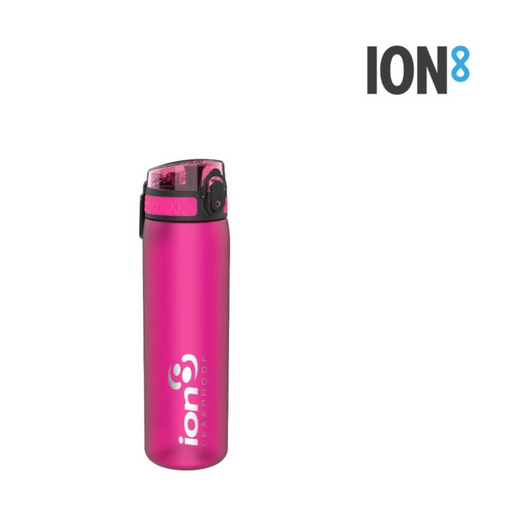 Ion8 Slim water bottle 500ml in Pink, compact reusable drink bottle for daily hydration