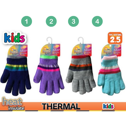 Ronis Kids Heat Insulated Thermal Gloves Solid 4 Asstd