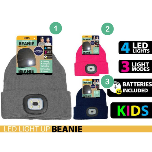 Ronis Kids Light Up Beanie with 4 LED 3 Asstd