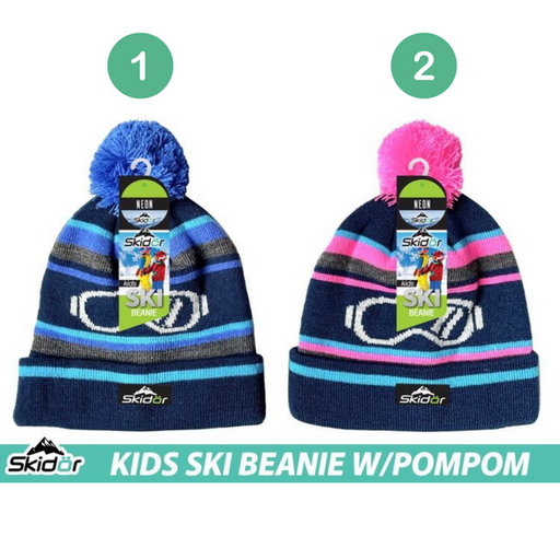 Ronis Kids Ski Beanie Goggle Print with Pompom 2 Asstd