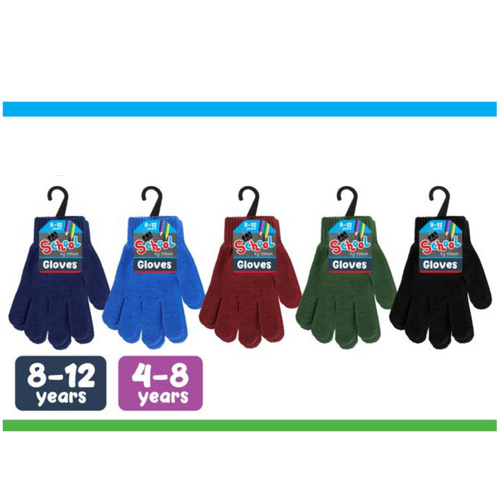 Kids knitted basic school gloves in assorted colours, warm winter gloves suitable for school uniforms and everyday cold weather wear