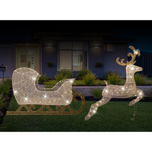 Ronis LED Glitter Twinkle Reindeer Sleigh