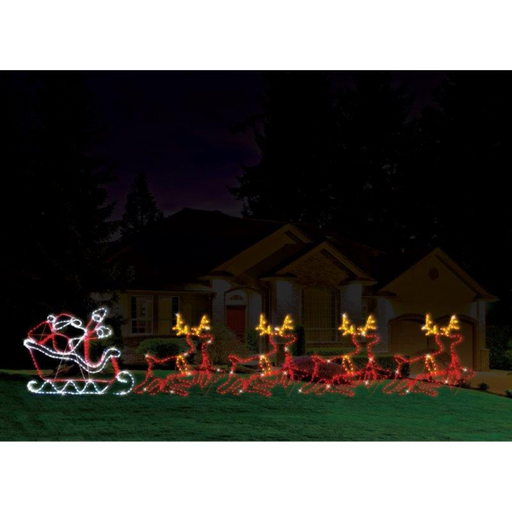 Ronis LED Silhouette Rope Light Santa Sleigh 4 Reindeers Motif