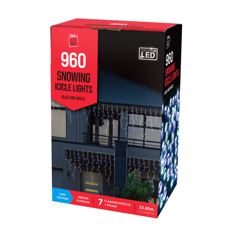 Ronis LED Snowing Icicles Timer Blue White