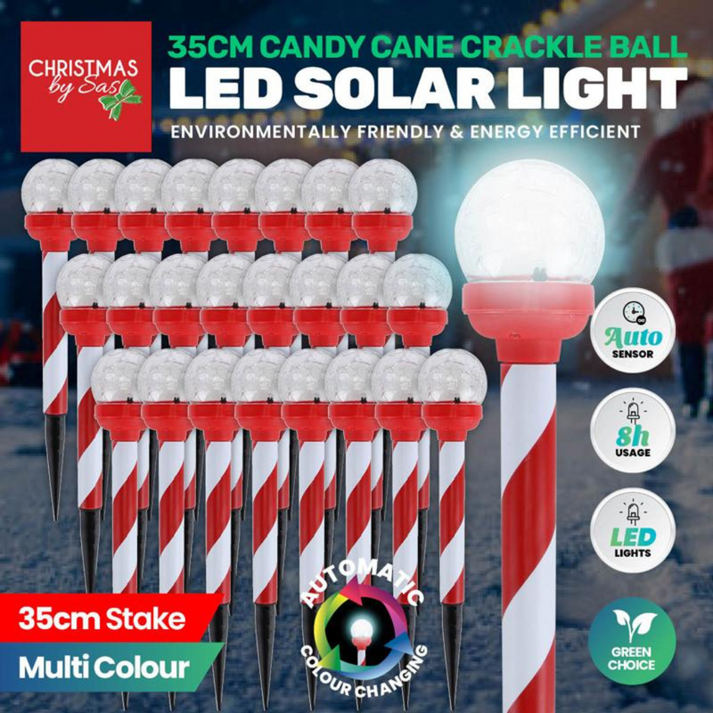Ronis LED Solar Stake Candy Cane Crackle Ball Light