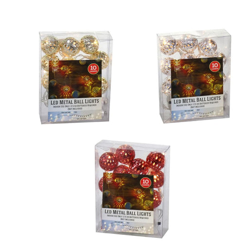 Ronis LED Metal Ball Lights 10pc Assorted