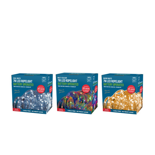 Ronis LED Ropelight Timer Battery Operated 7m Assorted