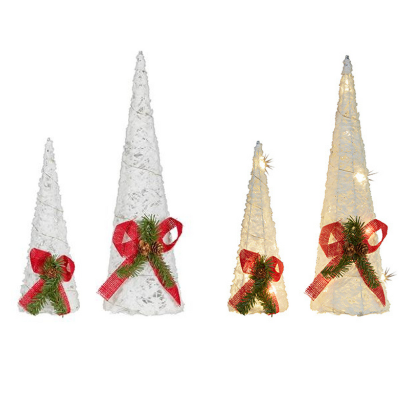 Ronis LED White Cone Trees 45cmH 30cmH Set of 2 Assorted