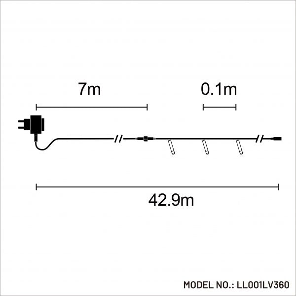 360 LED Fairy Light Chain - Dark Green Cable - Connectable - White