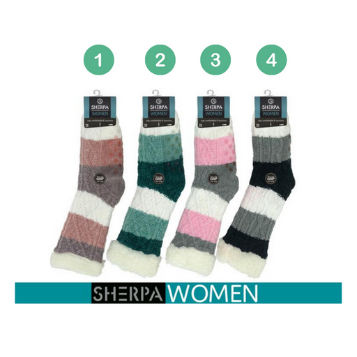 Ronis Ladies Chenille Stripe Sherpa Socks 4 Asstd