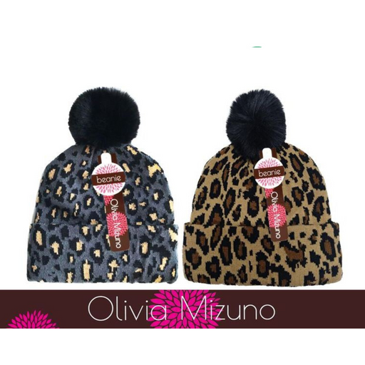 Ronis Ladies Fashion Leopard Print Beanie with Pompom