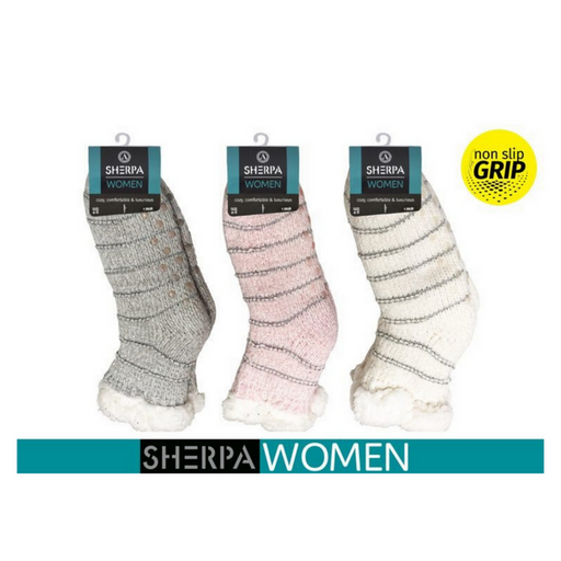 Ronis Ladies Fluffy Stripe Sherpa Short Socks 3 Asstd