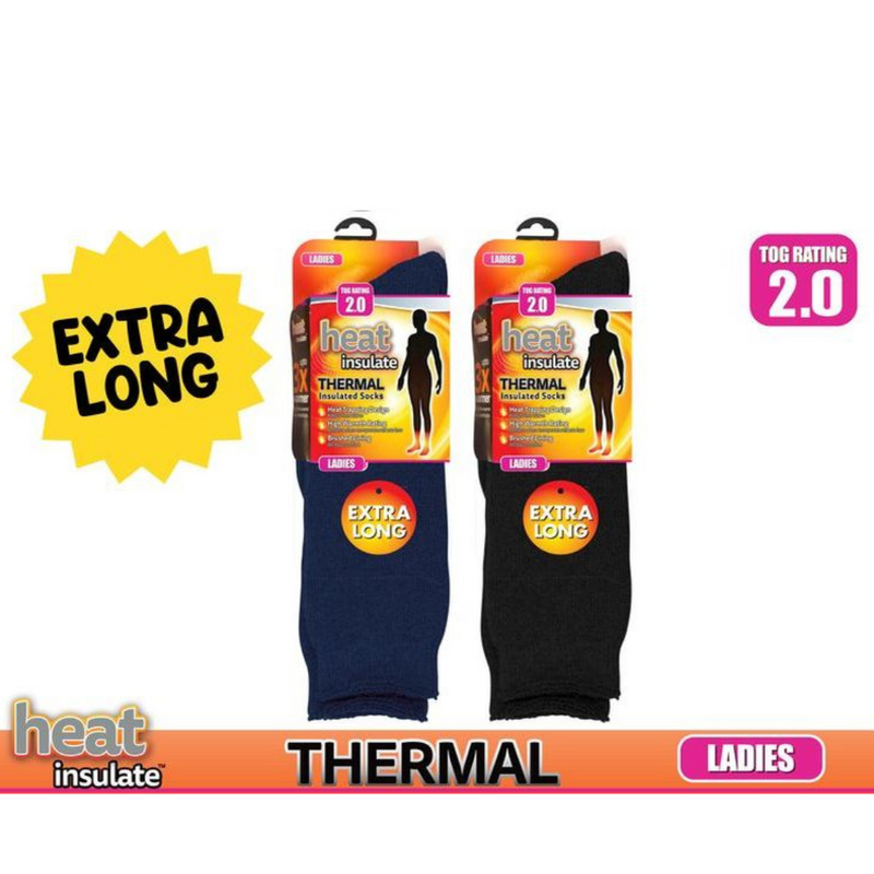 Ronis Ladies Heat Insulate Socks Extra Long 2 Asstd