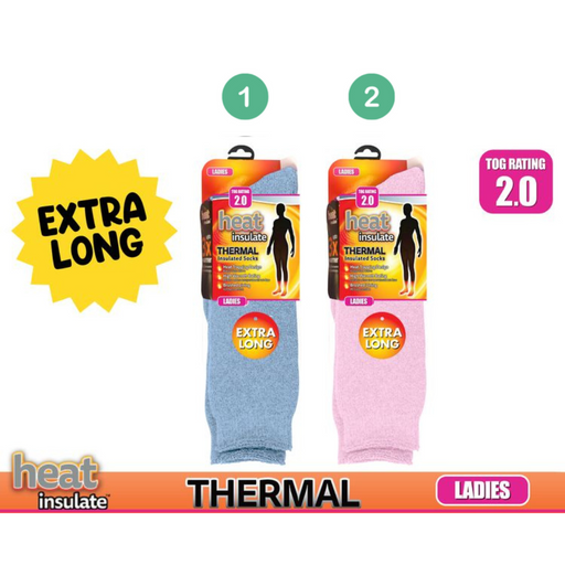 Ronis Ladies Heat Insulate Socks Extra Long 2 Asstd
