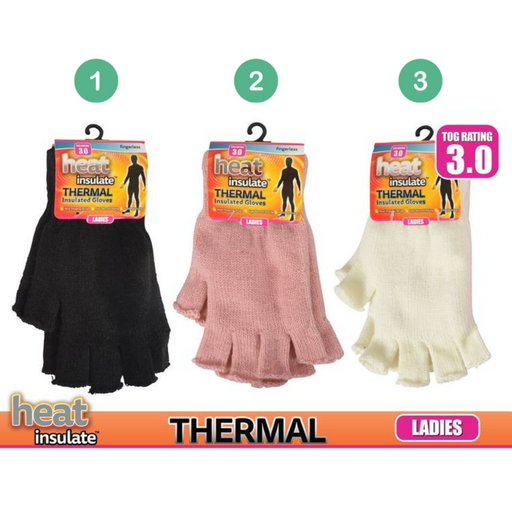 Ronis Ladies Heat Insulated Thermal Fingerless Gloves 3 Asstd