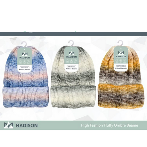 Ronis Ladies High Fashion Fluffy Ombre Beanie 3 Asstd