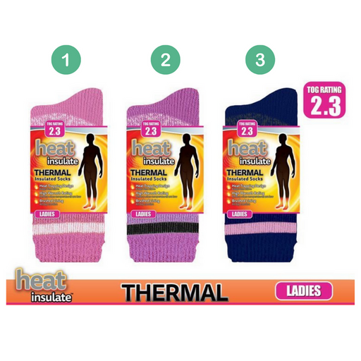 Ronis Ladies Insulated Stripe Thermal Socks 3 Asstd