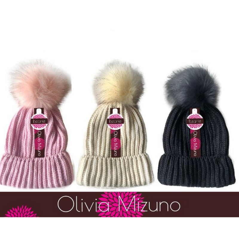 Ronis Ladies Knitted Beanie with Pompom 3 Asstd
