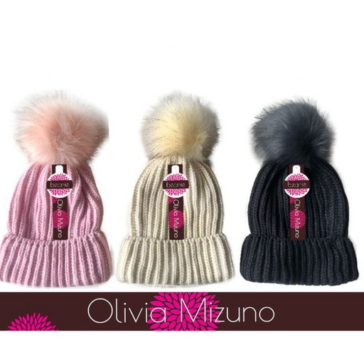 Ronis Ladies Knitted Beanie with Pompom 3 Asstd