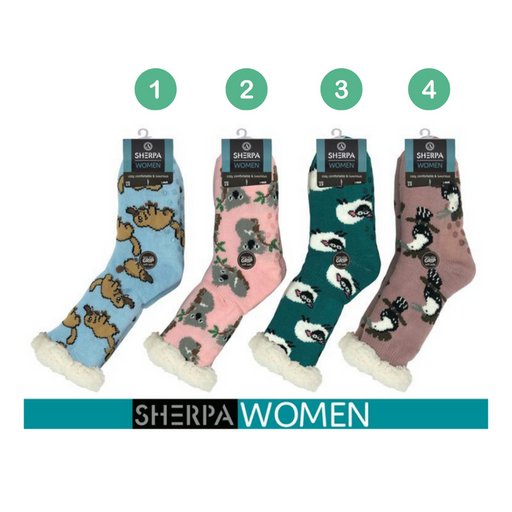 Ronis Ladies Knitted Sherpa Socks Animal 4 Asstd