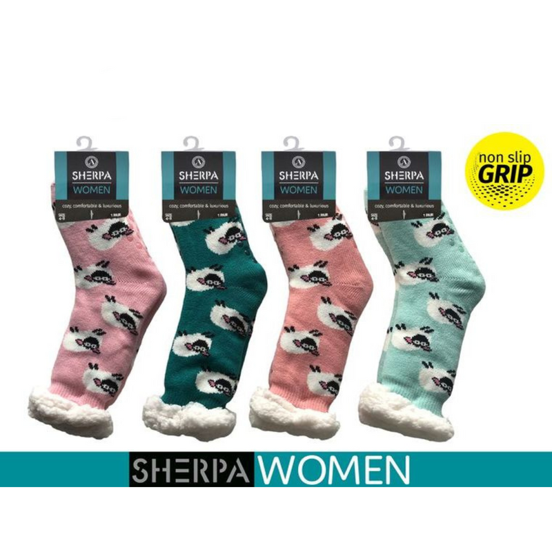Ronis Ladies Knitted Sherpa Socks Sheep 4 Asstd
