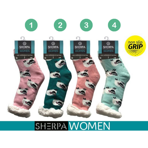 Ronis Ladies Knitted Sherpa Socks Sheep 4 Asstd