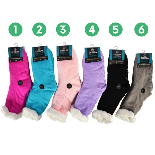 Ronis Ladies Knitted Sherpa Socks Solid Colour 6 Asstd