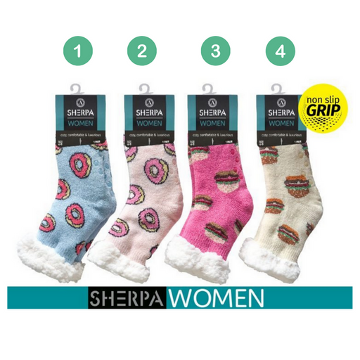 Ronis Ladies Knitted Sherpa Socks Sweets 4 Asstd