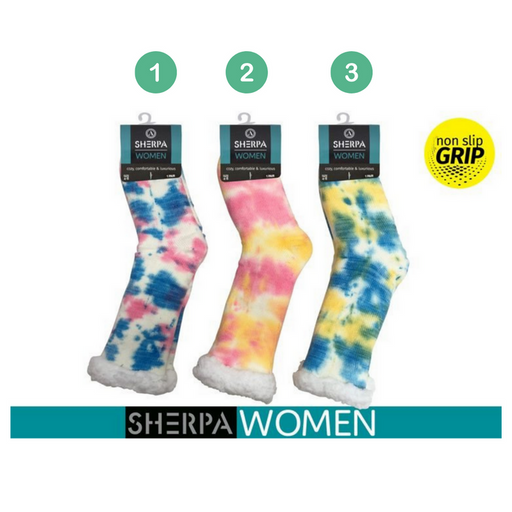 Ronis Ladies Knitted Sherpa Socks Tie Dye 3 Asstd