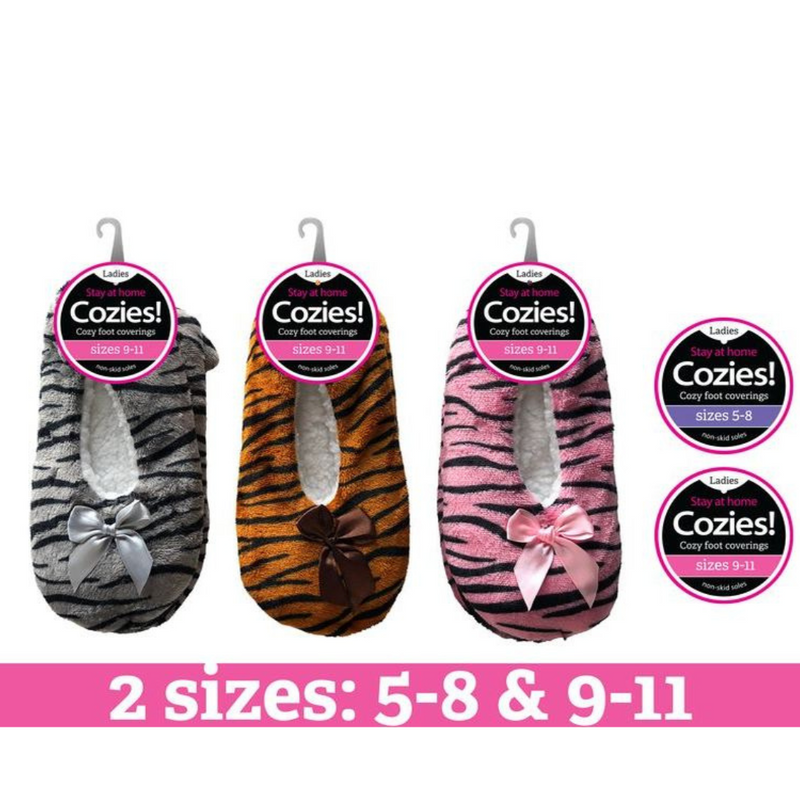 Ronis Ladies Sherpa Slipper Animal Stripe 3 Asstd