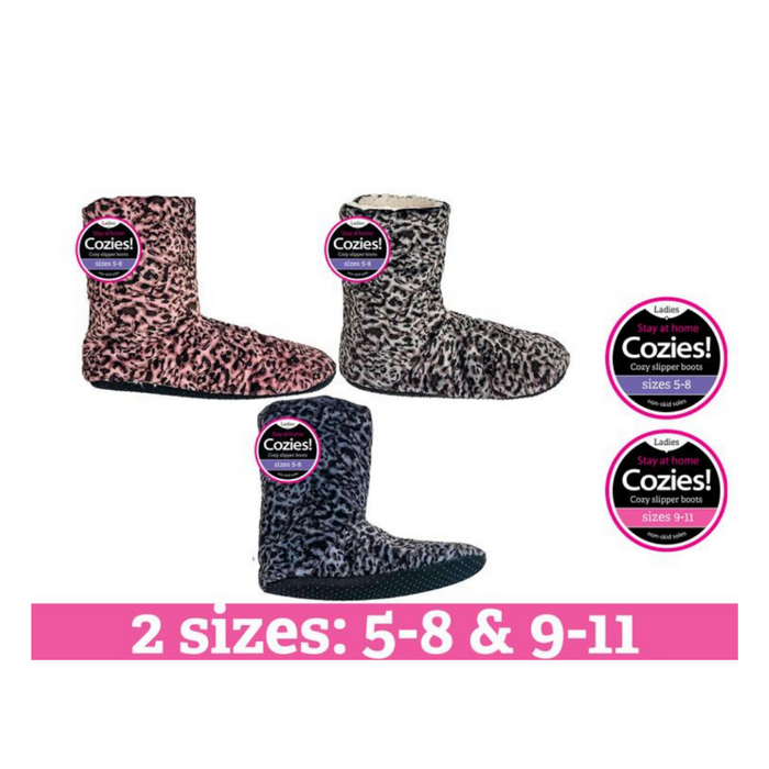 Ronis Ladies Sherpa Slipper Boots Animal 3 Asstd