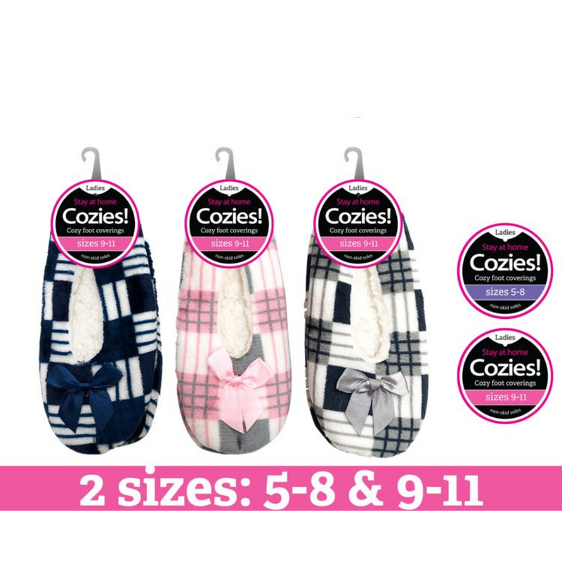 Ronis Ladies Sherpa Slipper Checkered with Bow 3 Asstd