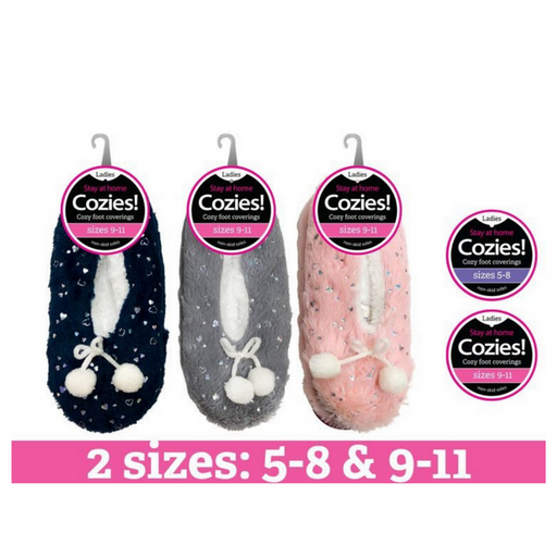 Ronis Ladies Sherpa Slipper Fluffy Silver Heart 3 Asstd