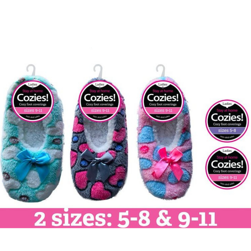 Ronis Ladies Sherpa Slipper Hearts with Bow 3 Asstd