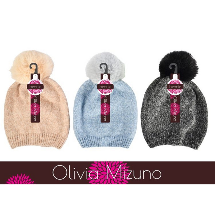 Ronis Ladies Soft Knit Snug Beanie with Pompom 3 Asstd
