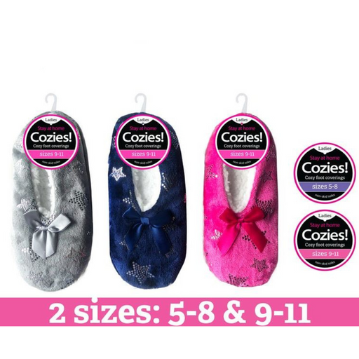 Ladies sherpa slippers with silver star design in assorted colours