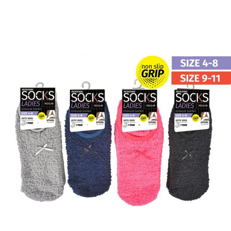 Ladies slip on socks with anti slip grip sole size S1 assorted colours for indoor wear