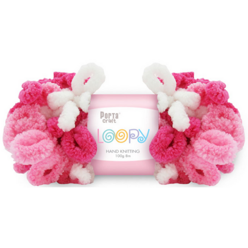Loopy Yarn multi pinks 100g 8m pre-looped hand knitting yarn for blankets and scarves