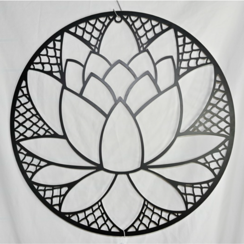 Lotus black metal wall art 75cm decorative metal wall décor for modern, boho and zen-inspired interiors