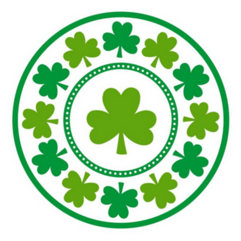 Round 23cm paper dinner plates with lucky shamrock design for St Patrick’s Day party tableware