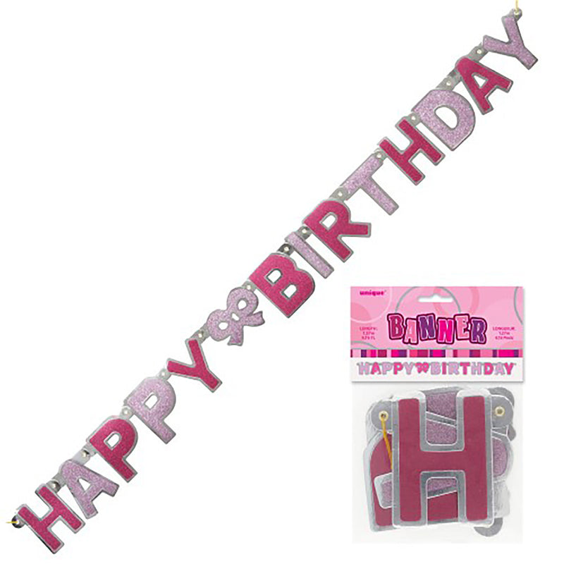 Glitz Happy Birthday Jointed Banner - Pink - 1.3M