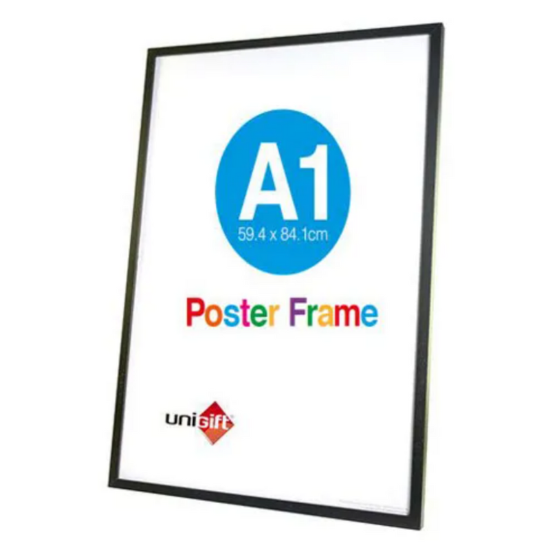 Black MDF poster frame in A1 size 59.4x84.1cm, large wall frame for posters, art prints, photography or signage