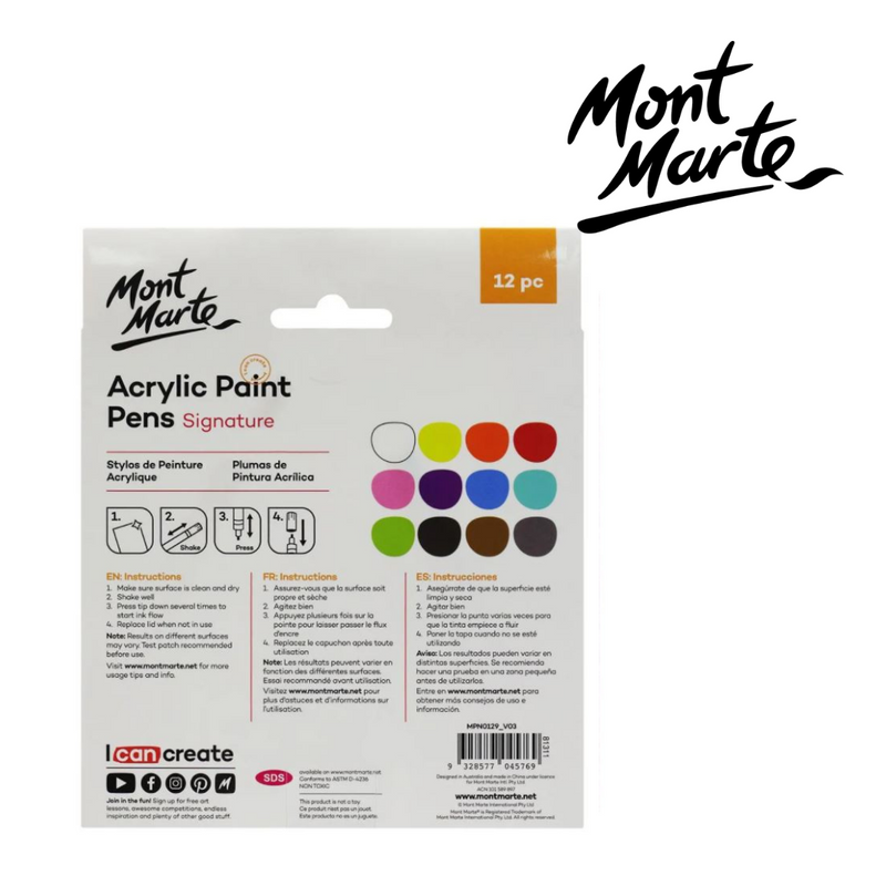 MM Acrylic Paint Pens fine tip 12pc set for detailed crafts, lettering and rock painting