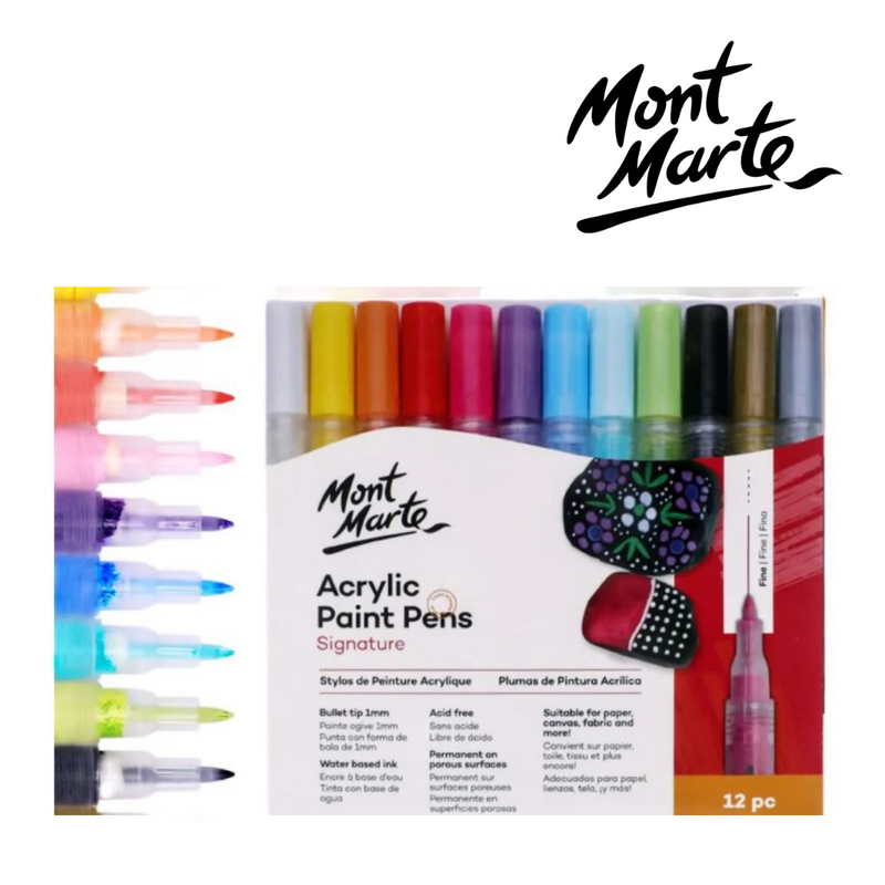MM Acrylic Paint Pens fine tip 12pc set for detailed crafts, lettering and rock painting
