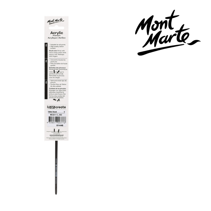 MM Artist Brush Taklon Round 6 synthetic round paintbrush for controlled strokes, line work, blending and shading in acrylic, watercolour, gouache and oil