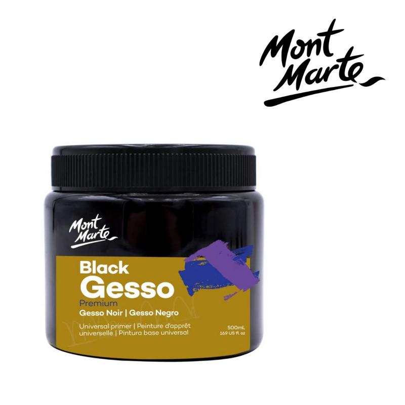 MM Black Gesso 500ml tub primer for preparing canvas and art surfaces before painting