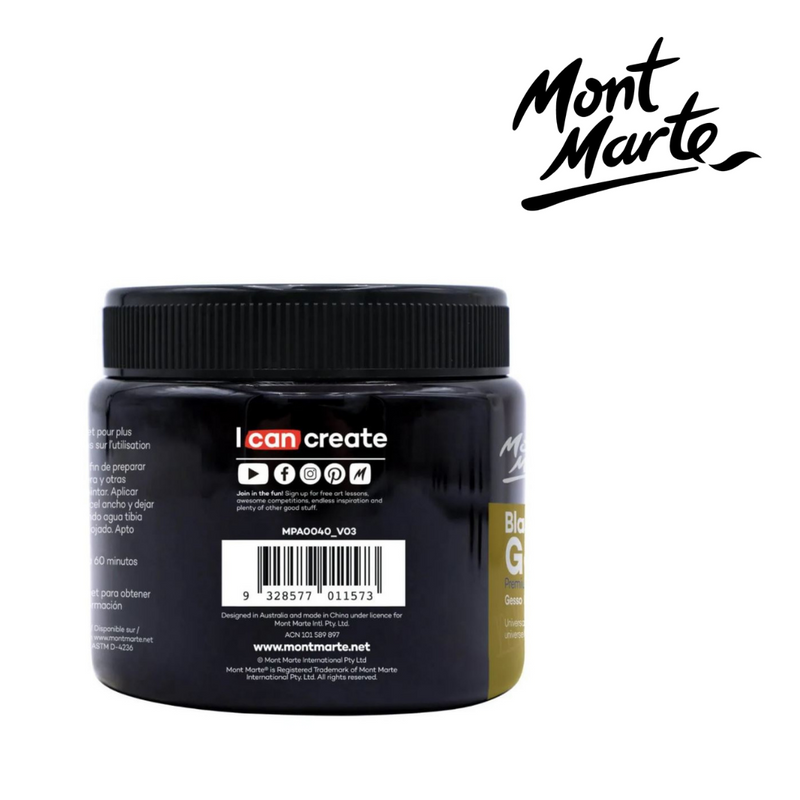 MM Black Gesso 500ml tub primer for preparing canvas and art surfaces before painting